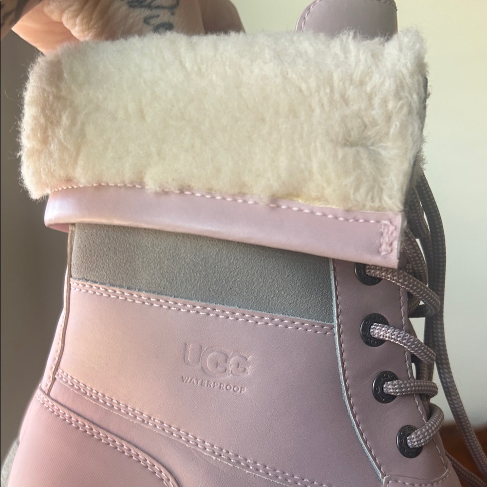 UGG Light Pink and Gray Boots with Cream Fur